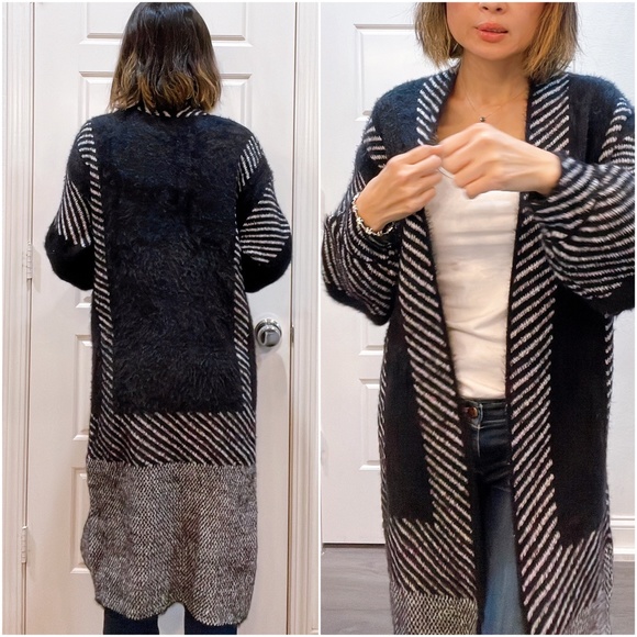 021 Cozy Color Block Stripes Fuzzy Open Front Cardigan - Picture 10 of 12
